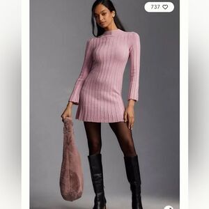 By Anthropologie Long-Sleeve A-Line Sweater Mini Dress